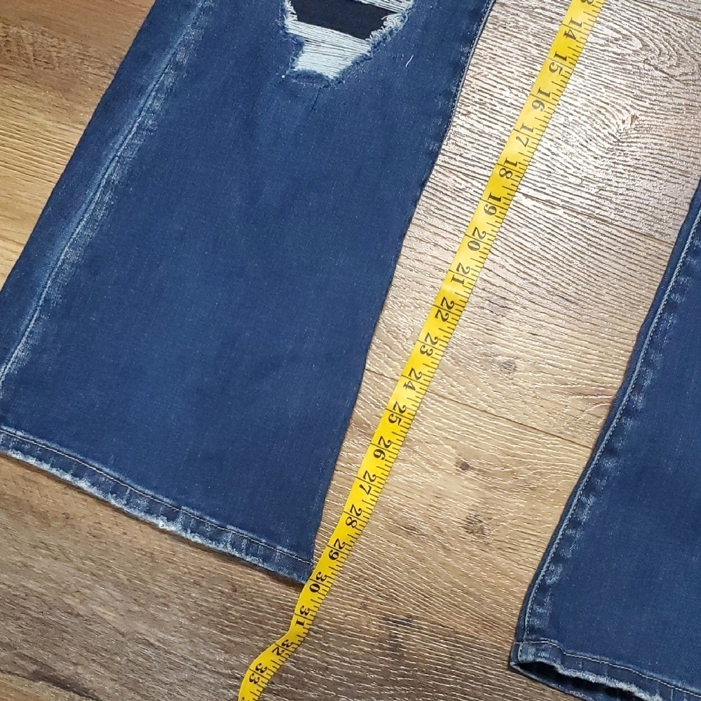 KanCan Blue Midrise Flare Wide Leg Jeans with Distressed Details - Picture 7 of 12